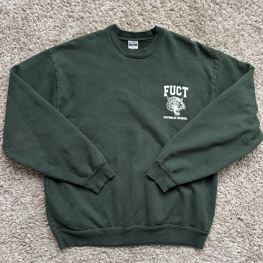 FUCT Catholic School Tiger Forest Green Sweatshirt Pullover Made In USA Size L